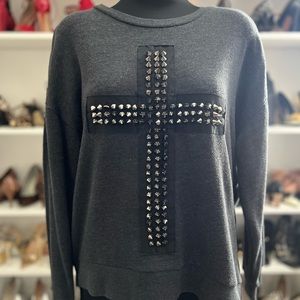 Forever21 Gray Crew Neck Sweater with Studded Cross / Size M